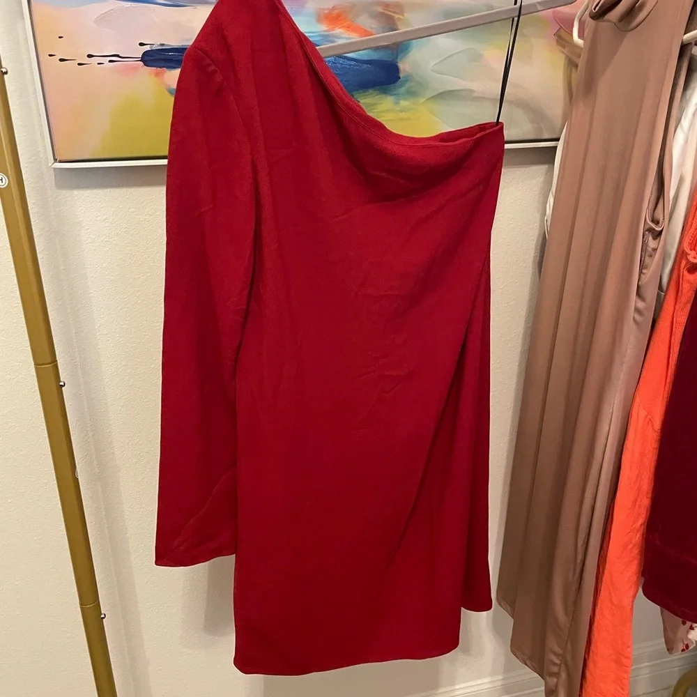 Theory Vibrant Red Dress one shoulder Size 0 NWT date wedding guest evening - Picture 4 of 5